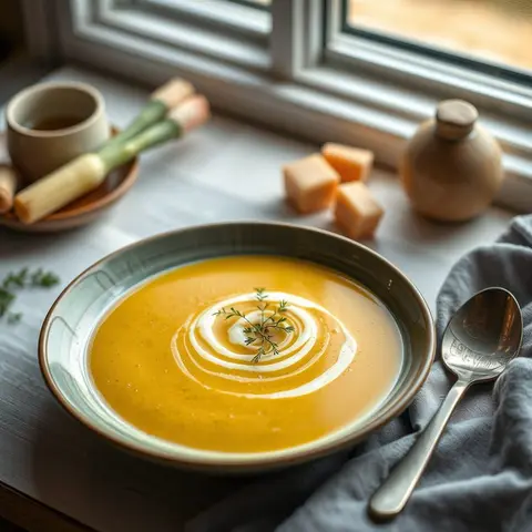 Mustard soup. AI-generated photo.