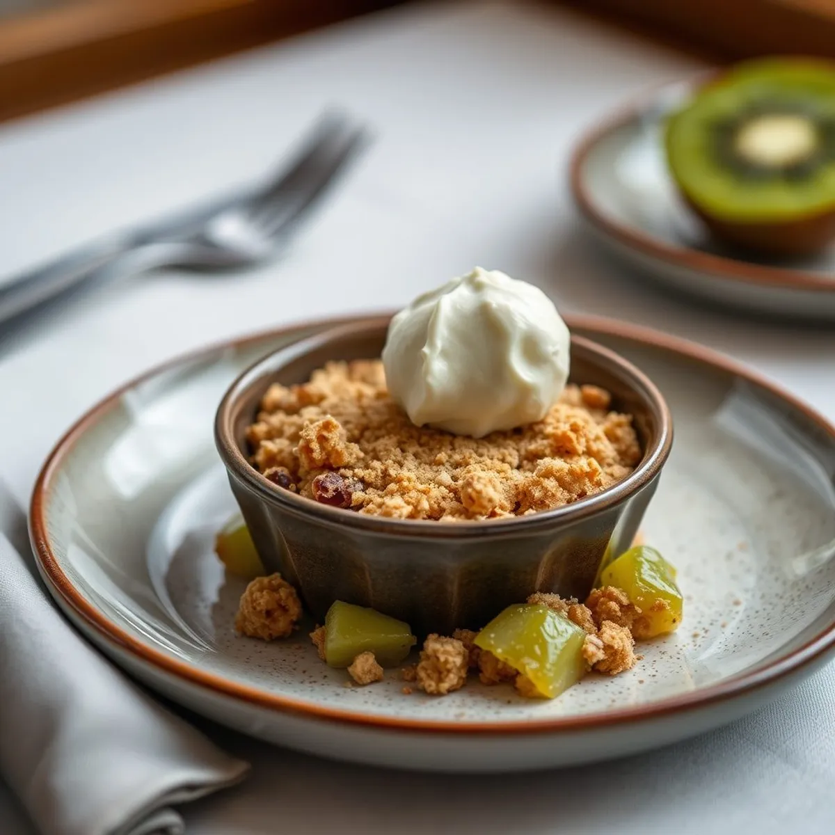 AI-generated photo Kiwi crumble. AI-generated photo.