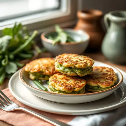 Green bean fritters. AI-generated photo.