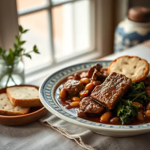 Portuguese feijoada. AI-generated photo.
