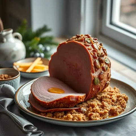 Christmas ham. AI-generated photo.