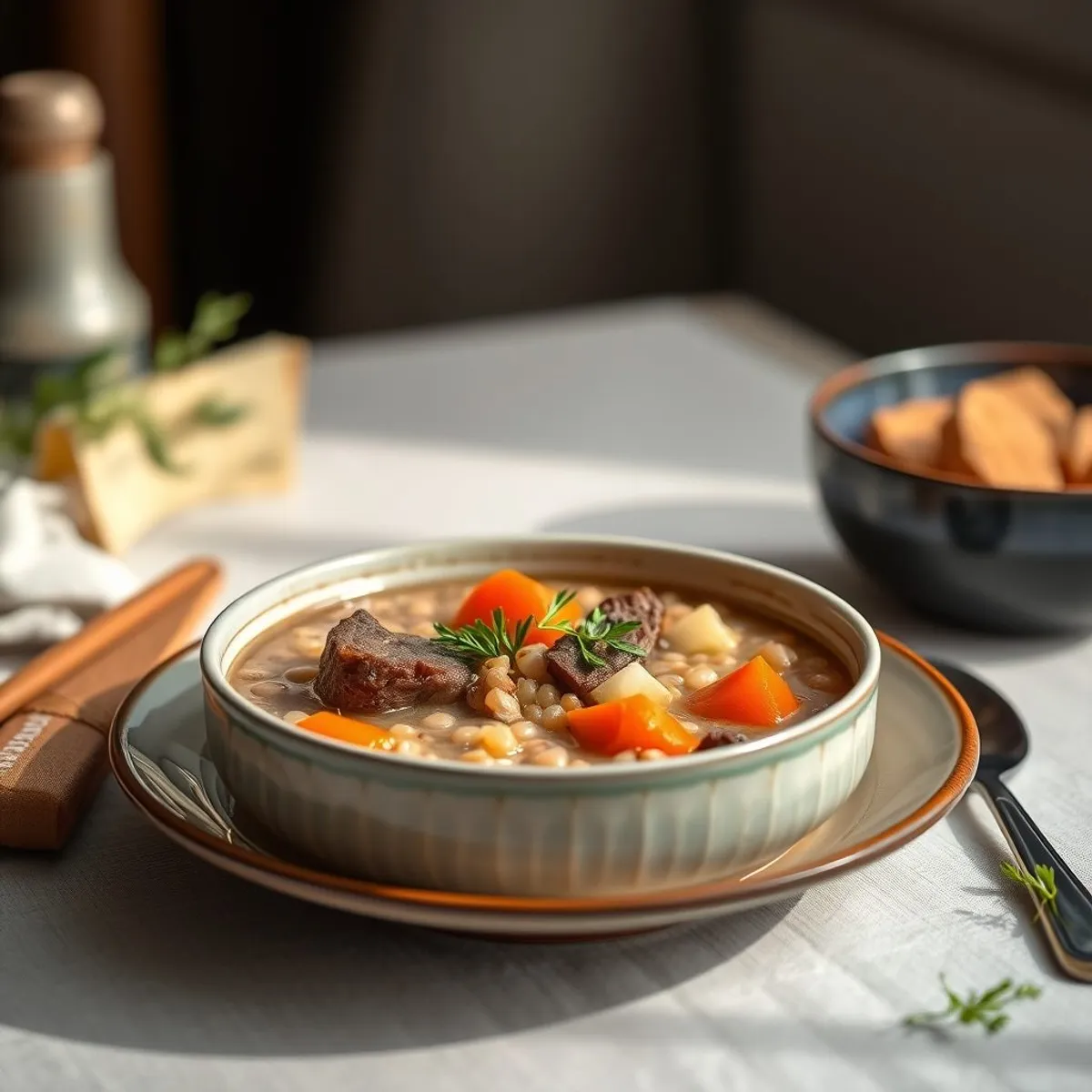 AI-generated photo Barley soup. AI-generated photo.