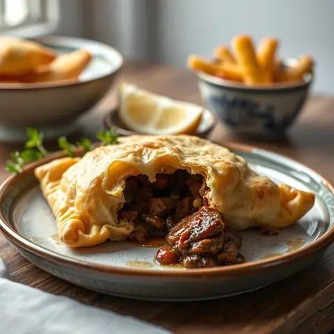 Cornish pasty. AI-generated photo.