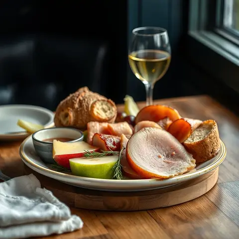 Ploughman's plate. AI-generated photo.
