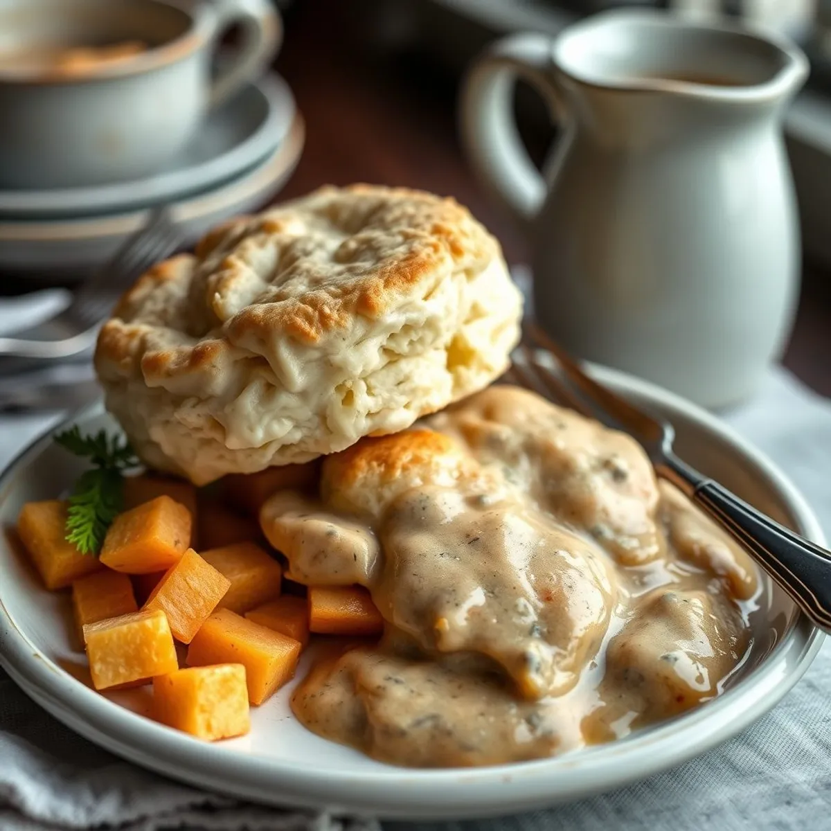 AI-generated photo Biscuits and gravy. AI-generated photo.
