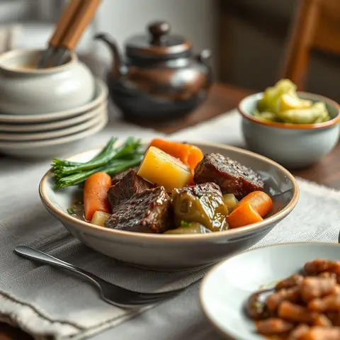 Boiled dinner. AI-generated photo.