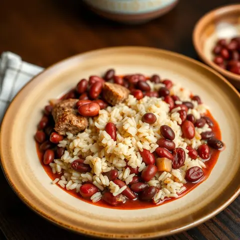 Red beans and rice. AI-generated photo.