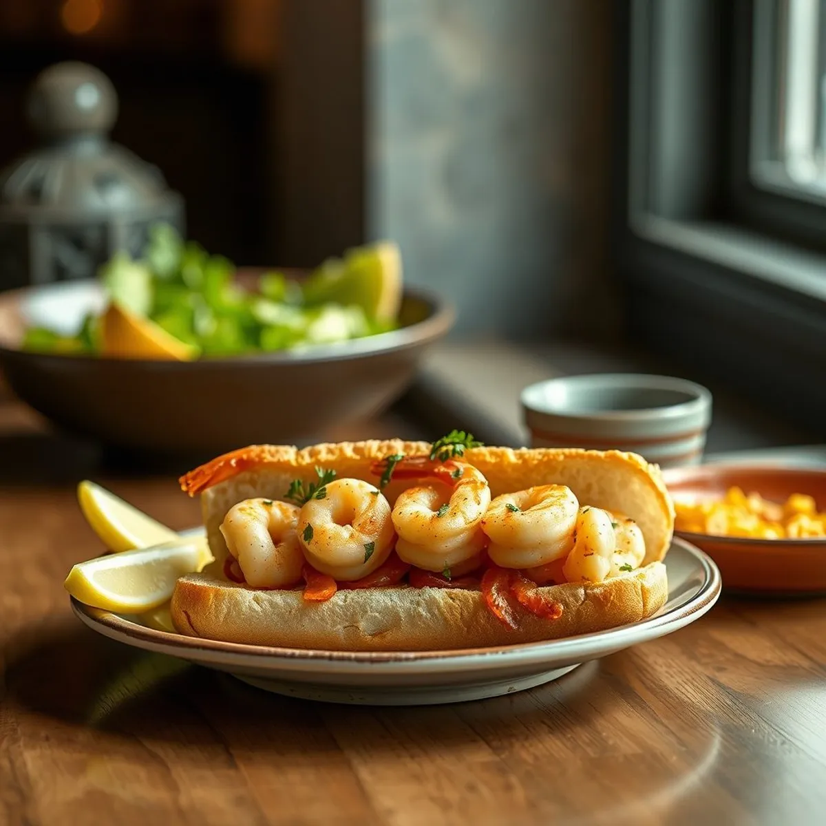 AI-generated photo Shrimp po'boy. AI-generated photo.