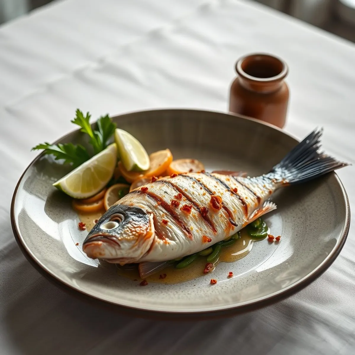 AI-generated photo Grilled reef fish. AI-generated photo.