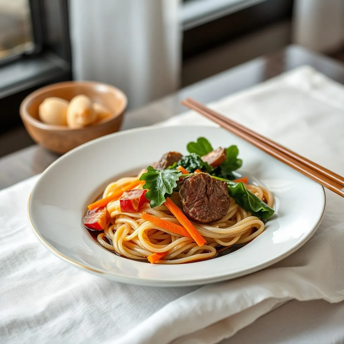 AI-generated photo Soy sauce noodles. AI-generated photo.