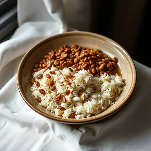 Lentil and rice. AI-generated photo.