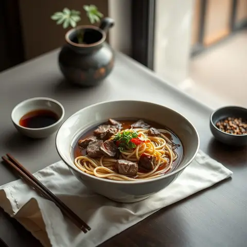 Taiwanese beef noodle soup. AI-generated photo.