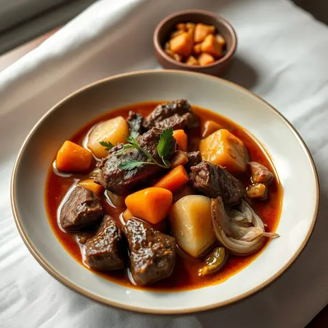 Beef stew. AI-generated photo.