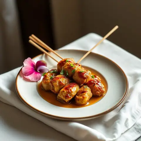 Chicken satay. AI-generated photo.