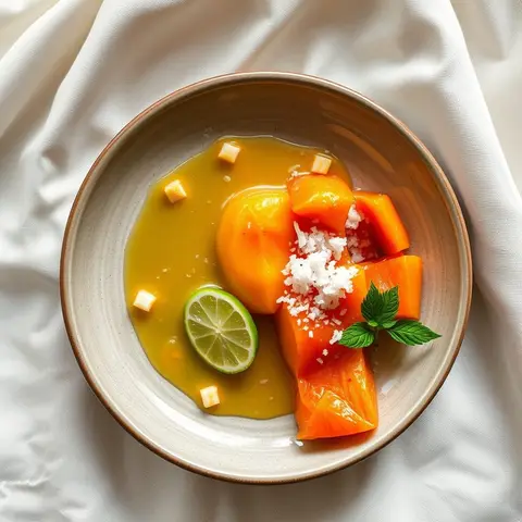 Papaya with lime. AI-generated photo.
