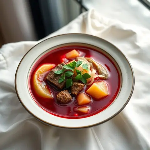 Ukrainian borscht. AI-generated photo.