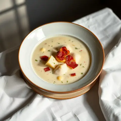 Clam chowder. AI-generated photo.