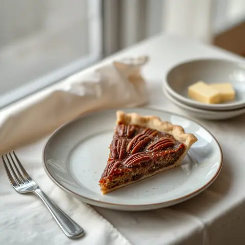Pecan pie. AI-generated photo.
