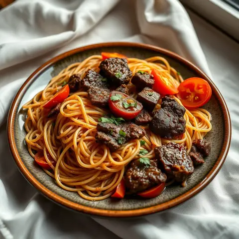Uzbek lagman. AI-generated photo.