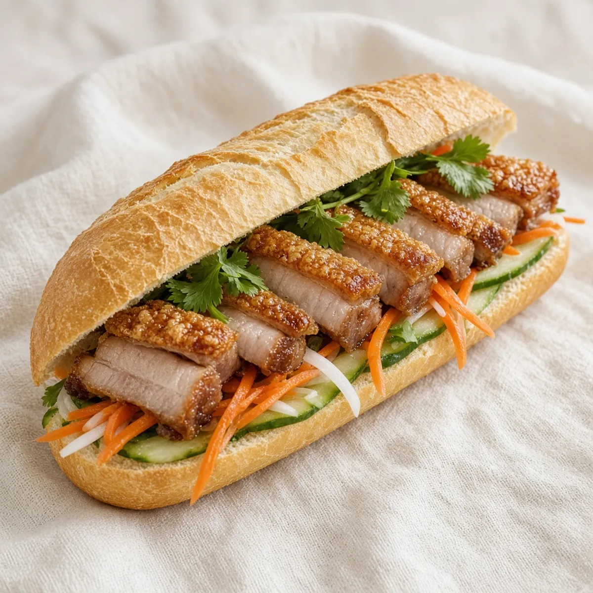 AI-generated photo Bánh mì heo quay. AI-generated photo.