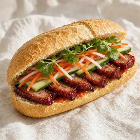 Bánh mì xá xíu. AI-generated photo.