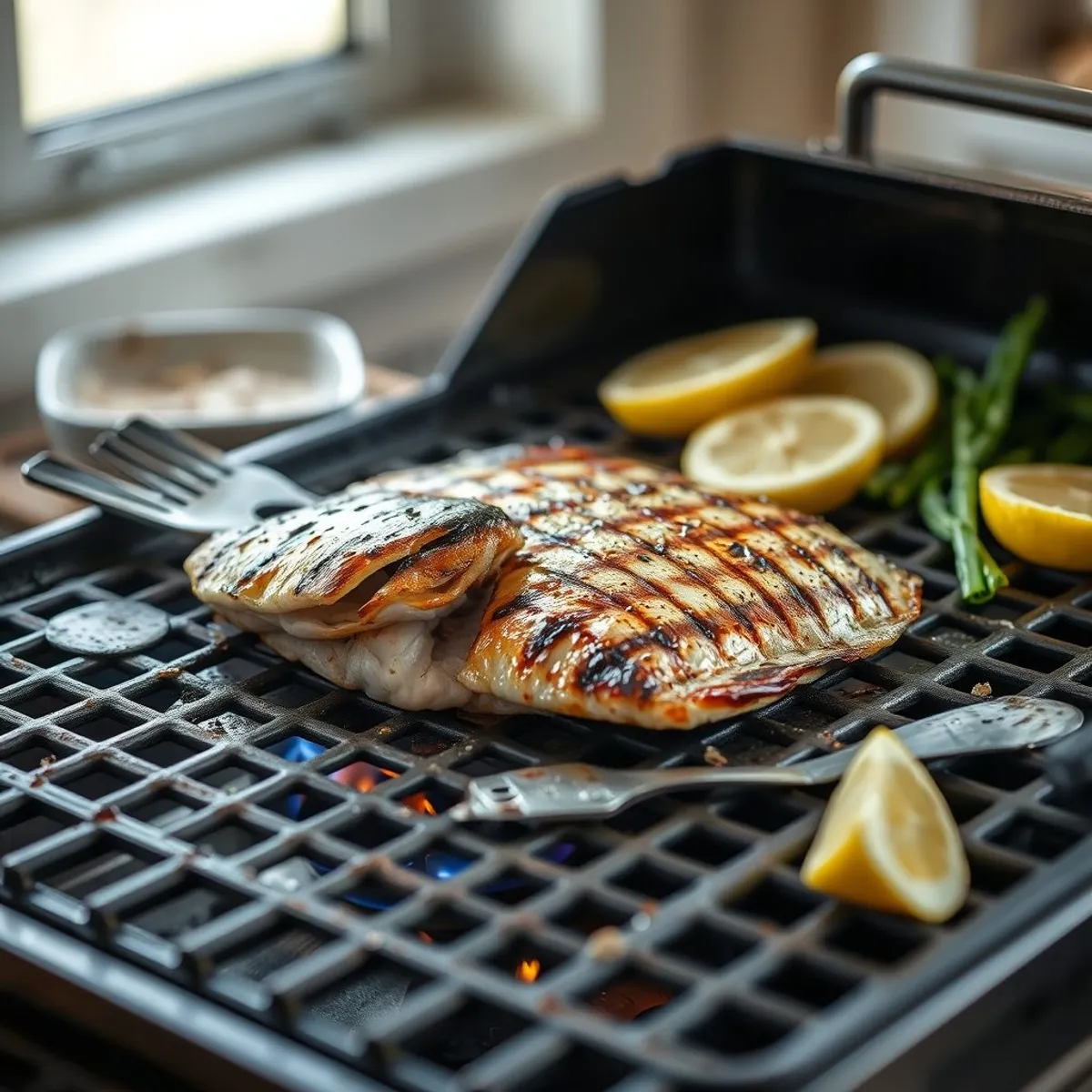 AI-generated photo Grilled barramundi, step 1. AI-generated photo.