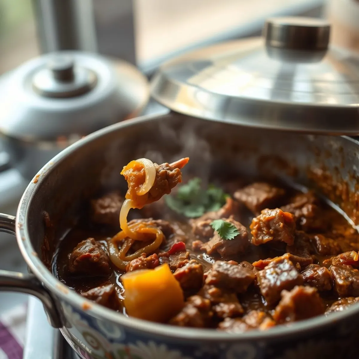 AI-generated photo Beef bhuna, step 3. AI-generated photo.