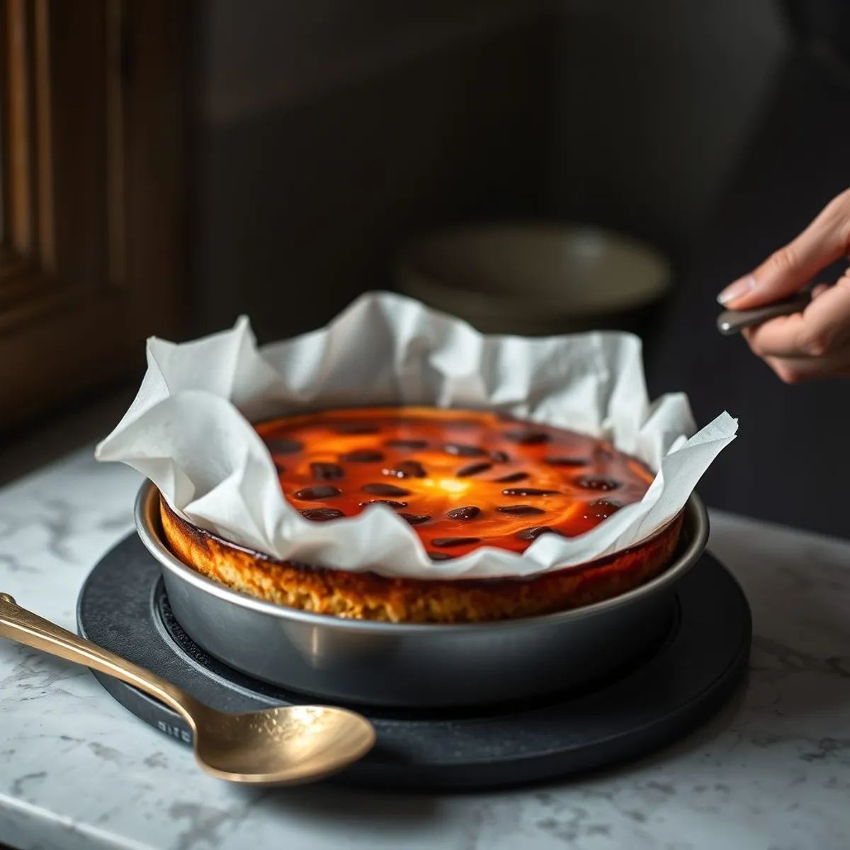 AI-generated photo Burnt Basque Cheesecake, step 1. AI-generated photo.