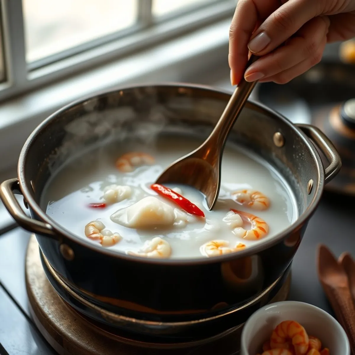 AI-generated photo Sago porridge, step 2. AI-generated photo.