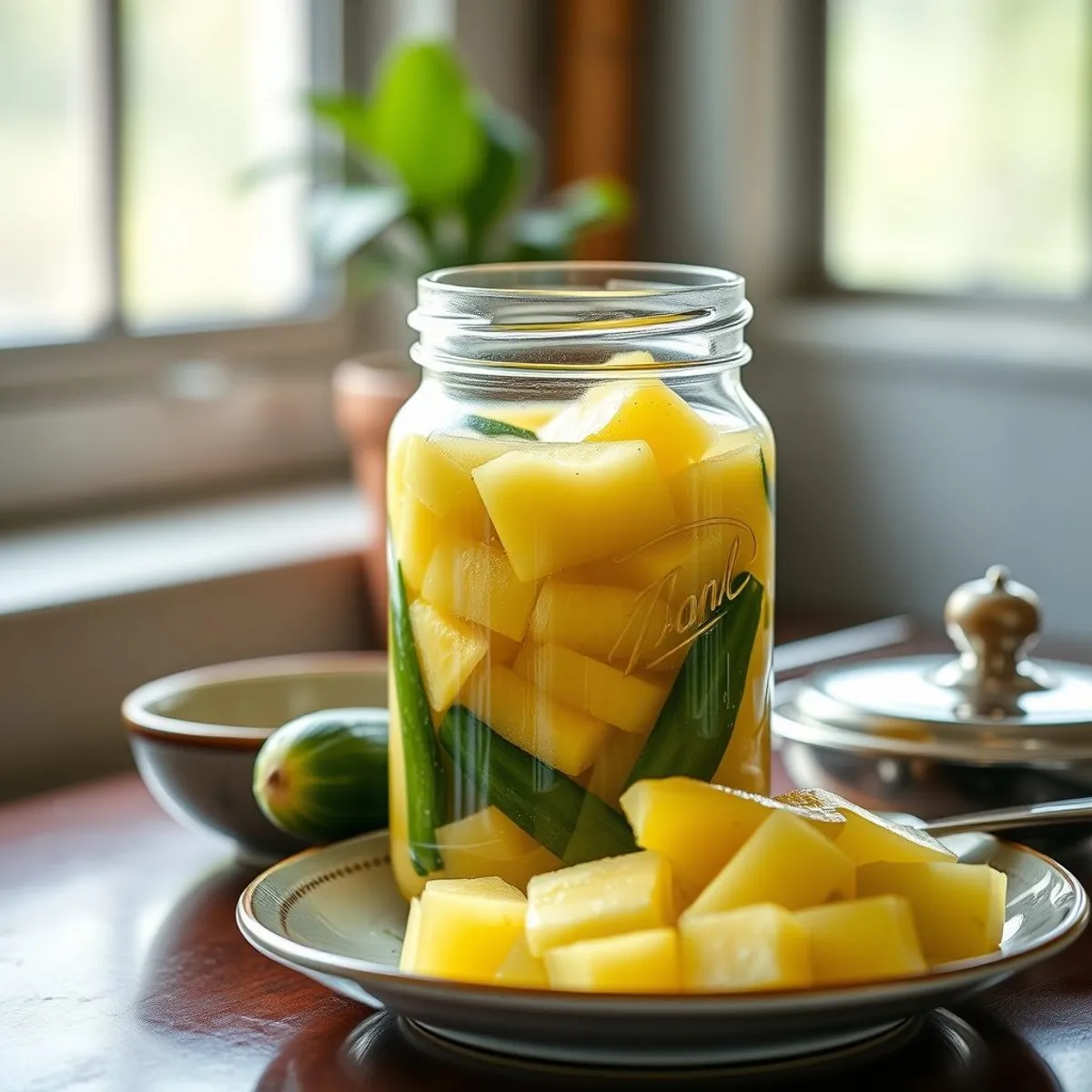 AI-generated photo Pineapple pickle, step 1. AI-generated photo.