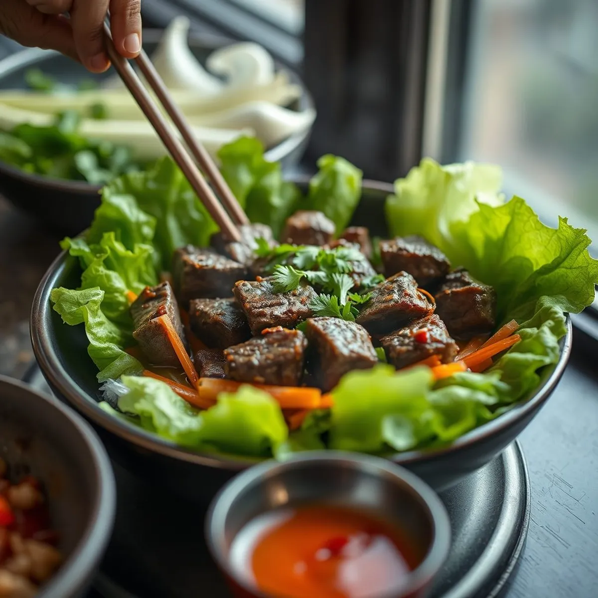 AI-generated photo Lok lak beef, step 3. AI-generated photo.