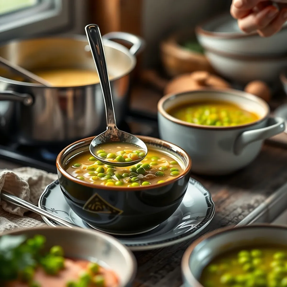 AI-generated photo Split pea soup, step 4. AI-generated photo.