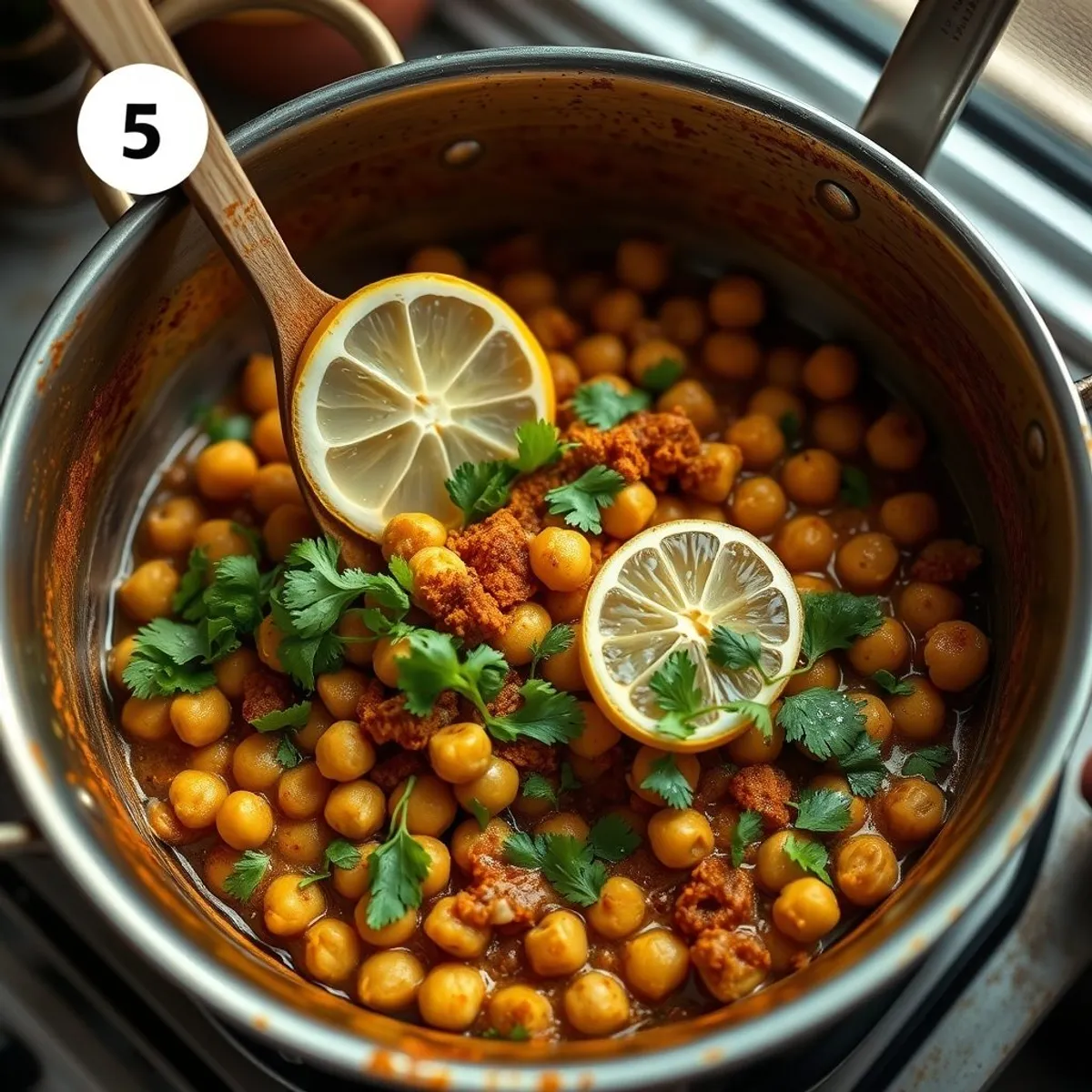 AI-generated photo Chana Masala, step 5. AI-generated photo.