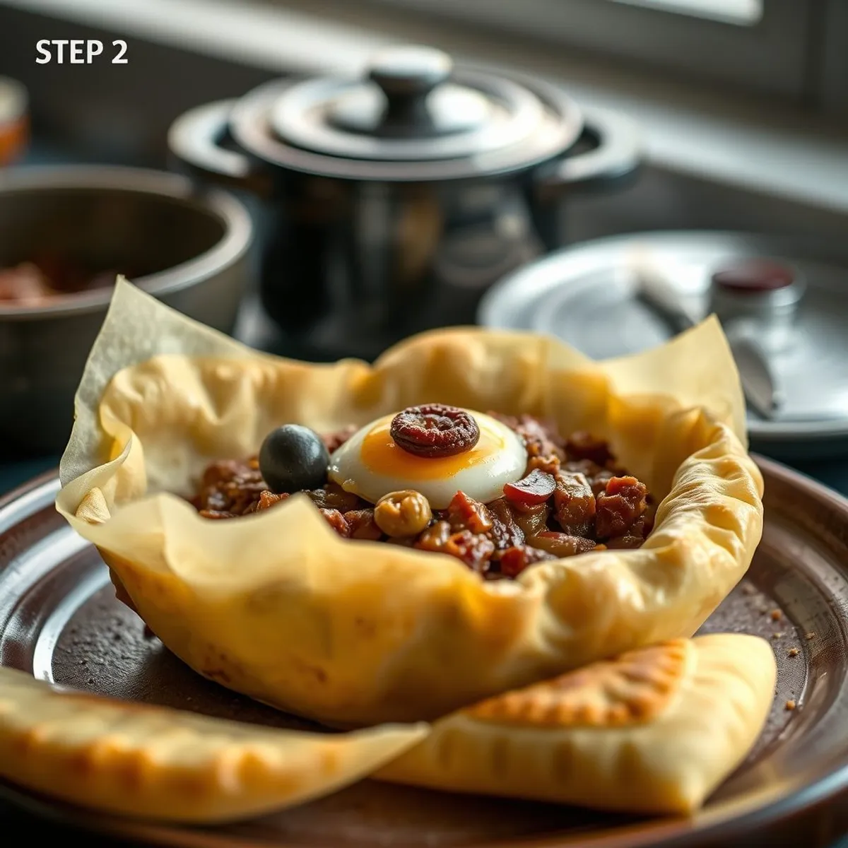 AI-generated photo Empanada de pino, step 2. AI-generated photo.