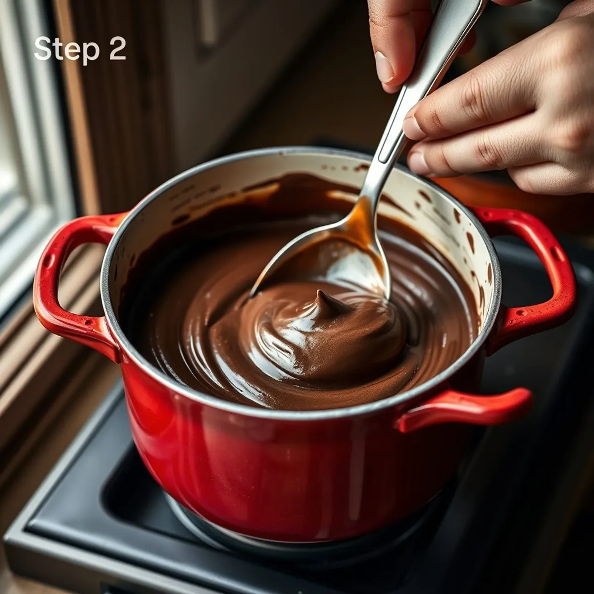 AI-generated photo Dark Chocolate Mousse, step 2. AI-generated photo.