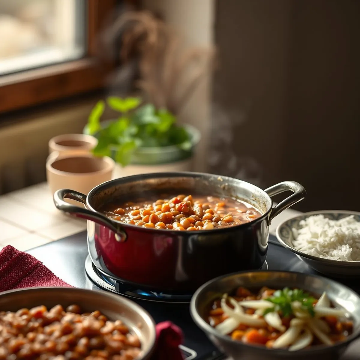 AI-generated photo Red lentil stew, step 1. AI-generated photo.