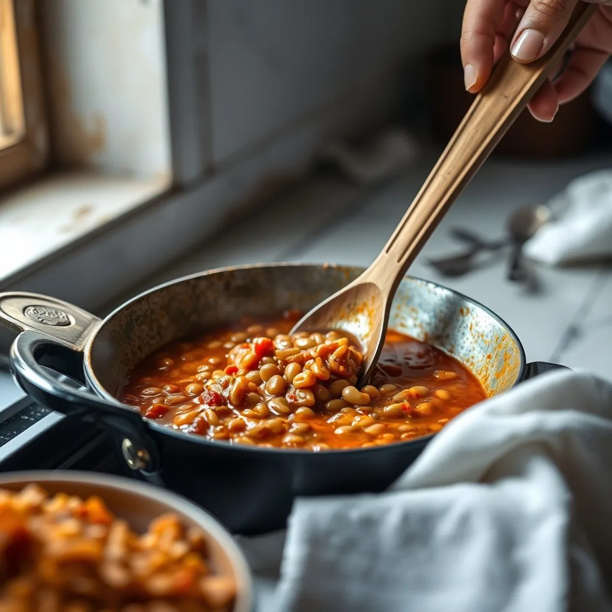 AI-generated photo Red lentil stew, step 2. AI-generated photo.