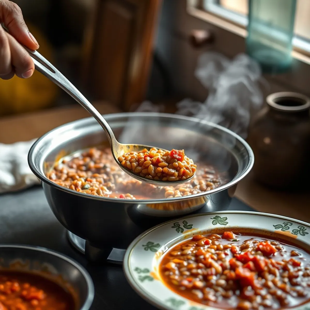 AI-generated photo Red lentil stew, step 4. AI-generated photo.