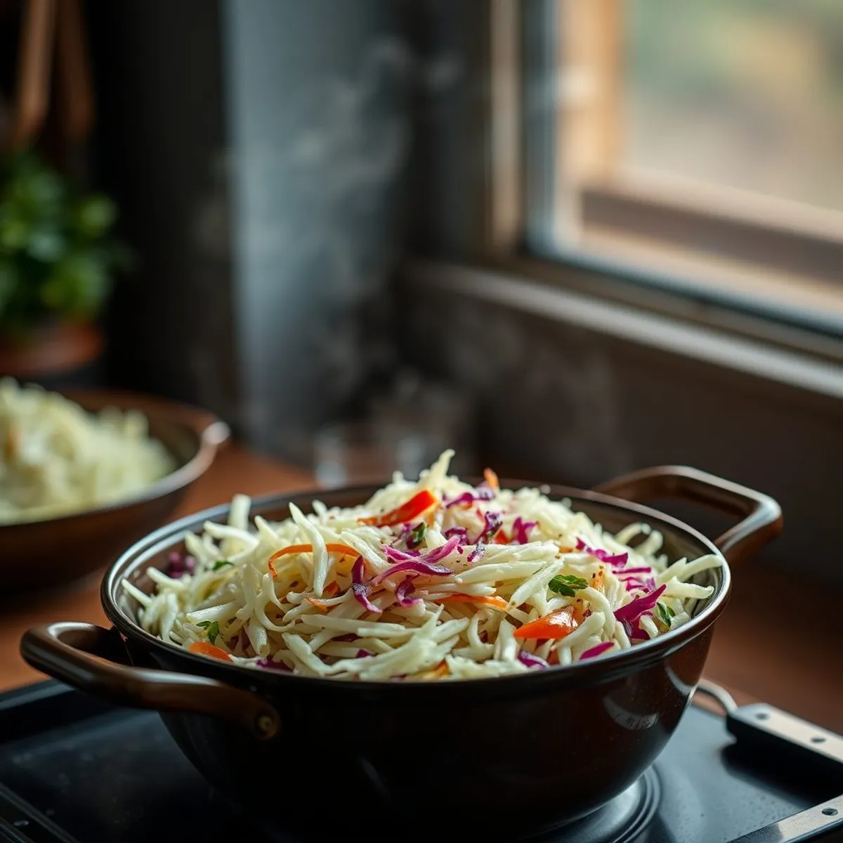 AI-generated photo Cabbage slaw, step 3. AI-generated photo.