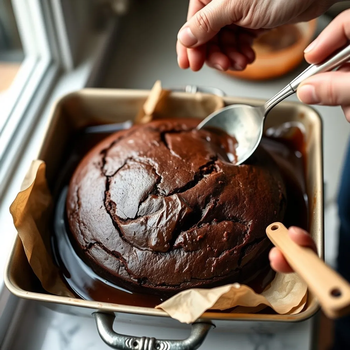 AI-generated photo Flourless Chocolate Cake, step 4. AI-generated photo.