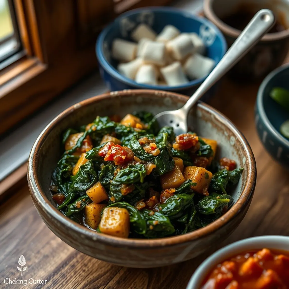 AI-generated photo Spinach pkhali, step 4. AI-generated photo.