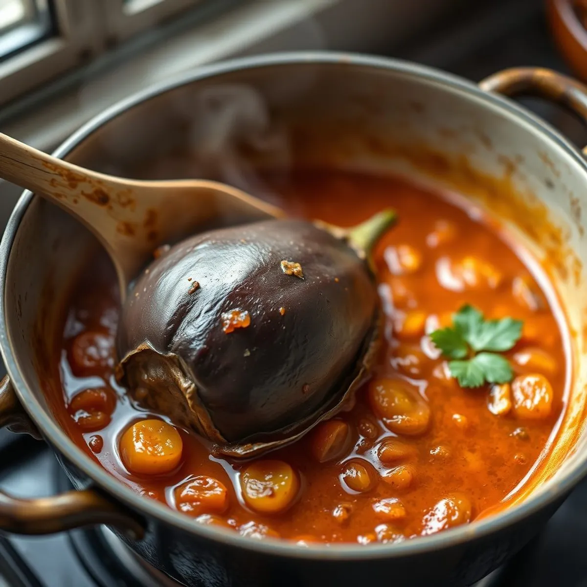 AI-generated photo Eggplant stew, step 2. AI-generated photo.