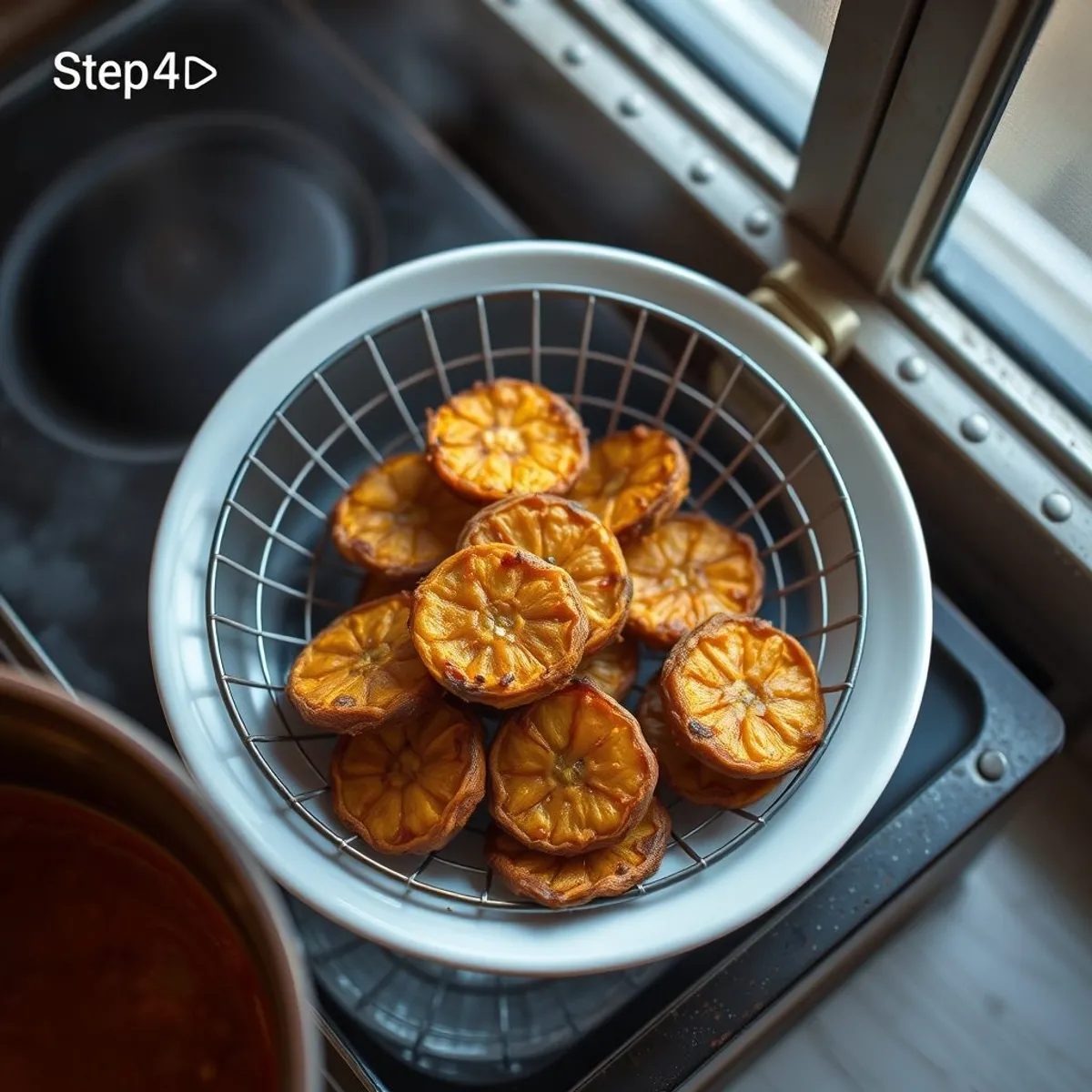 AI-generated photo Spiced fried plantain, step 4. AI-generated photo.