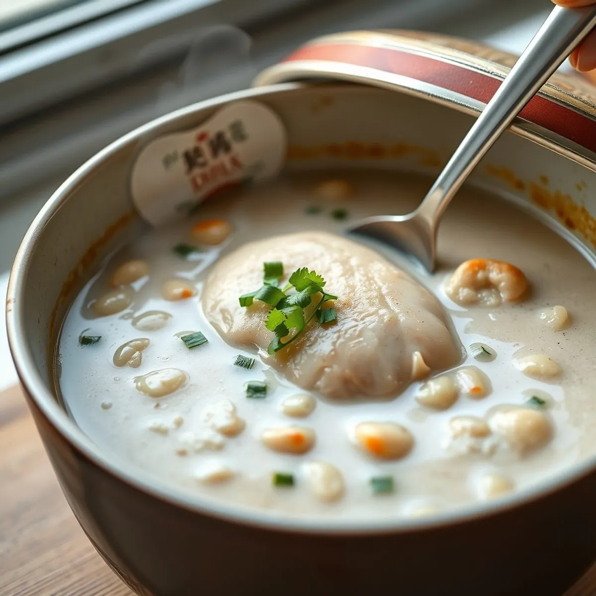 AI-generated photo Ginger Chicken Congee, step 2. AI-generated photo.