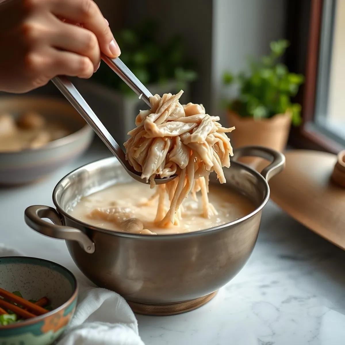 AI-generated photo Ginger Chicken Congee, step 3. AI-generated photo.