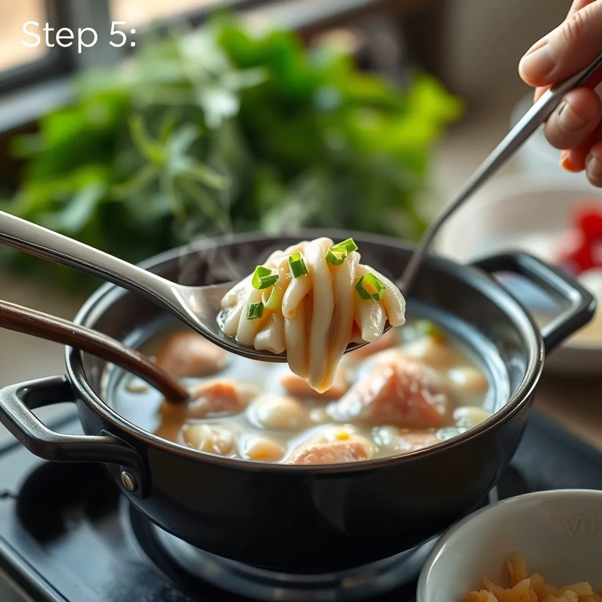 AI-generated photo Ginger Chicken Congee, step 5. AI-generated photo.