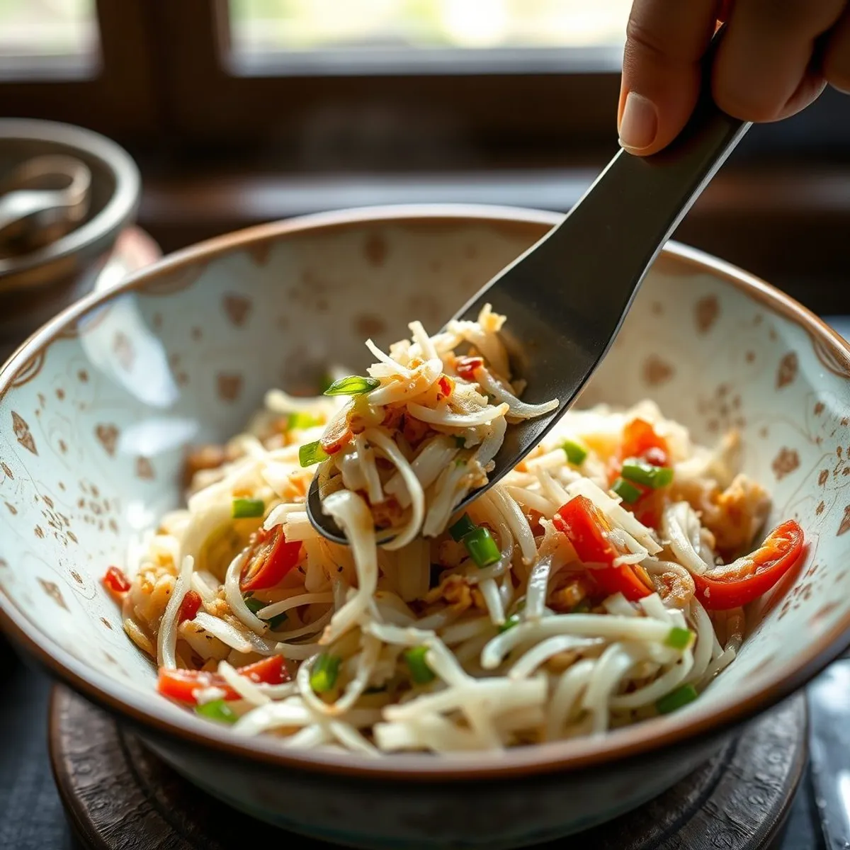 AI-generated photo Green Papaya Salad, step 1. AI-generated photo.