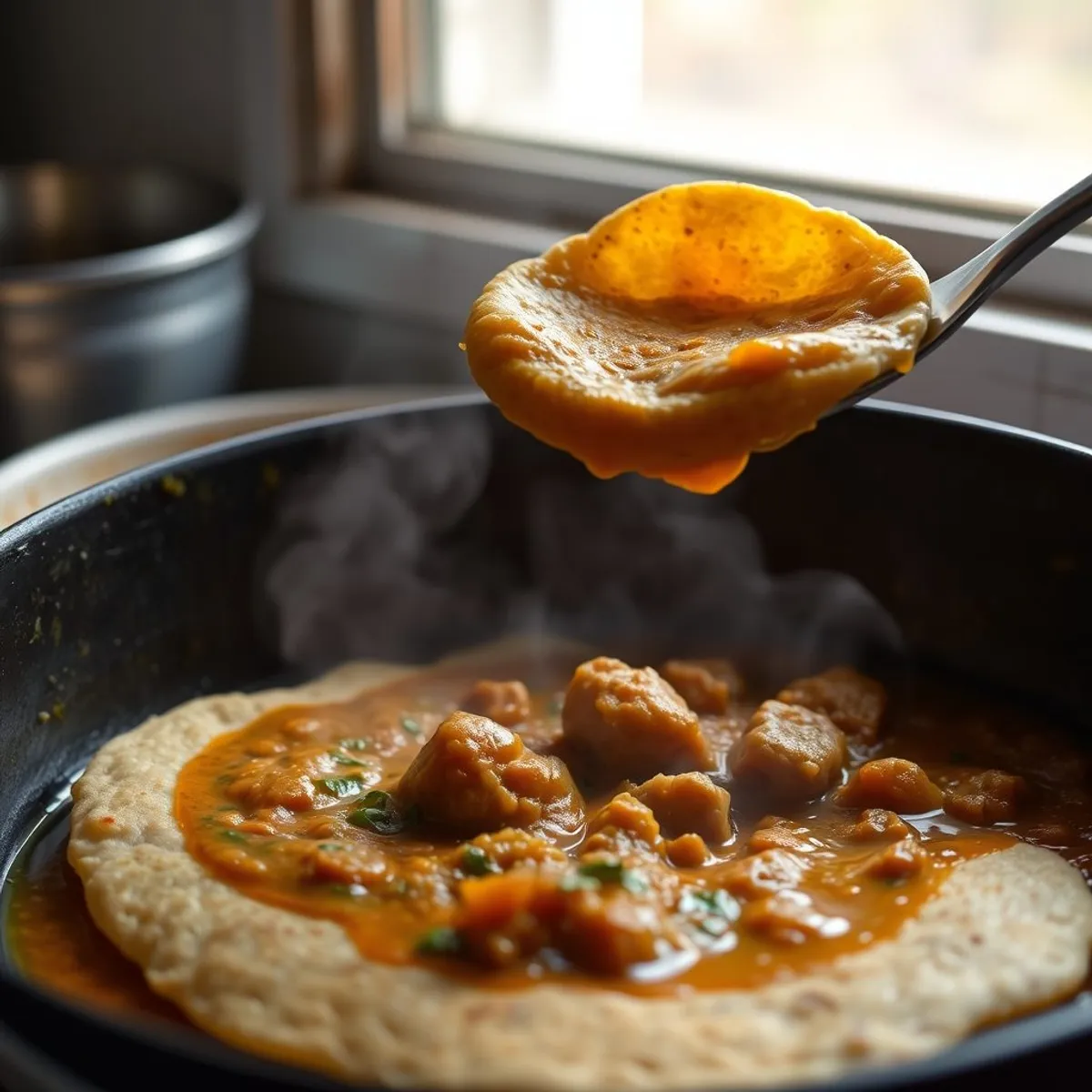 AI-generated photo Dhal and roti, step 4. AI-generated photo.