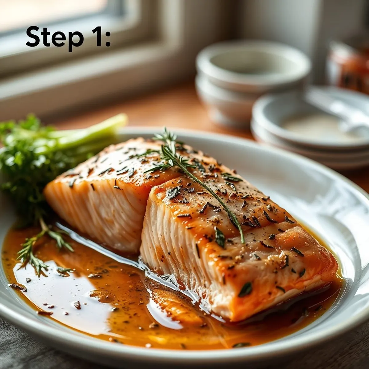 AI-generated photo Herb Roasted Salmon, step 1. AI-generated photo.