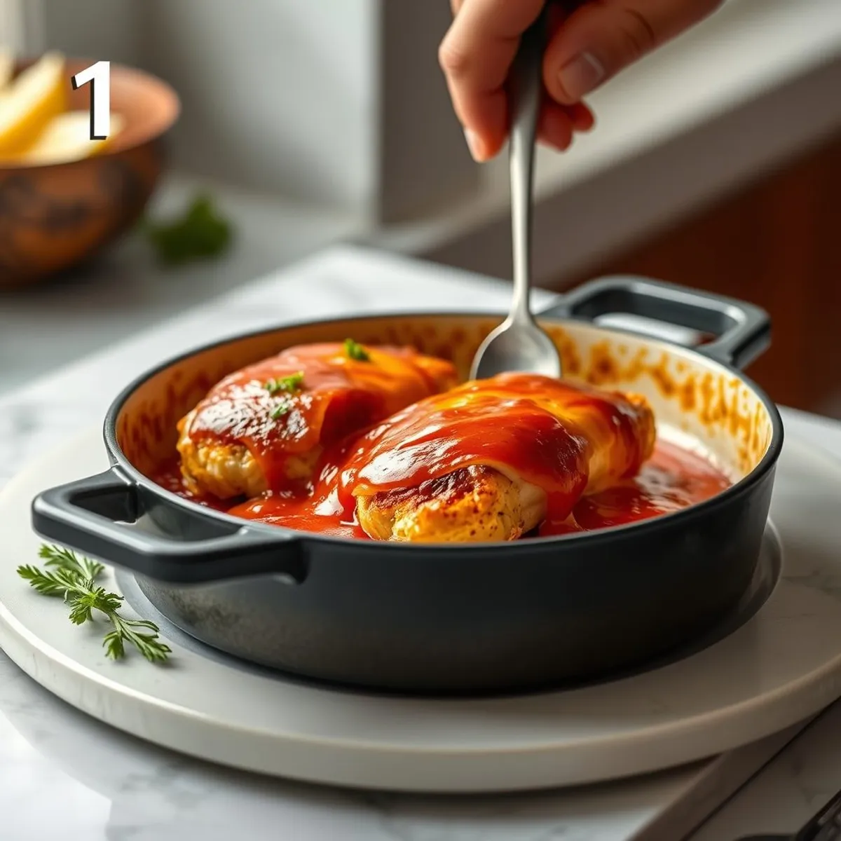 AI-generated photo Chicken parmi, step 4. AI-generated photo.